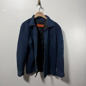 Vintage UniFirst Work Jacket L Navy Blue Distressed Lightweight Canvas Coat